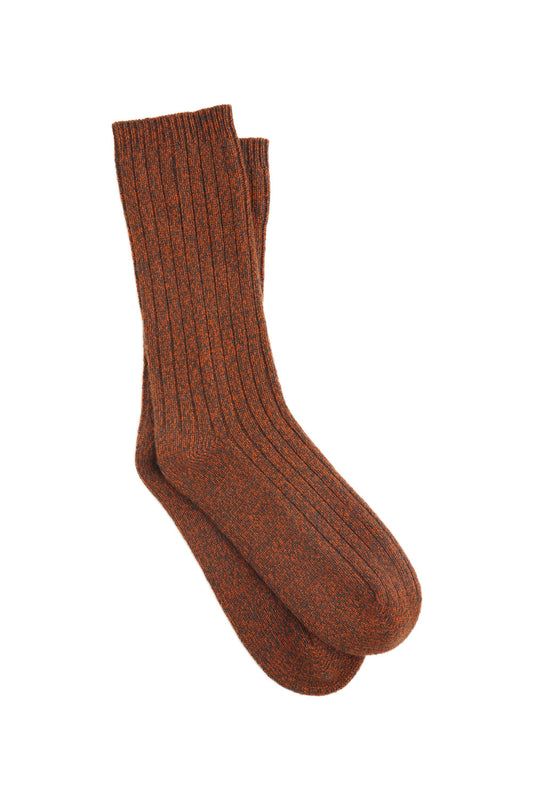100% Cashmere Rib Socks Chestnut Marle