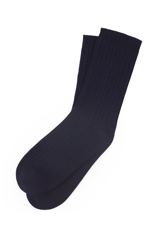 100% Cashmere Rib Socks Navy