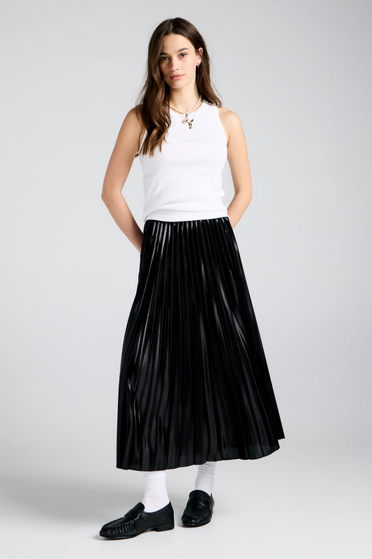 Metallic Sunray Pleated Skirt Black