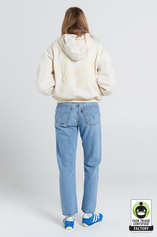 Runaway Scrawl Cropped Oversized Hoodie Ecru