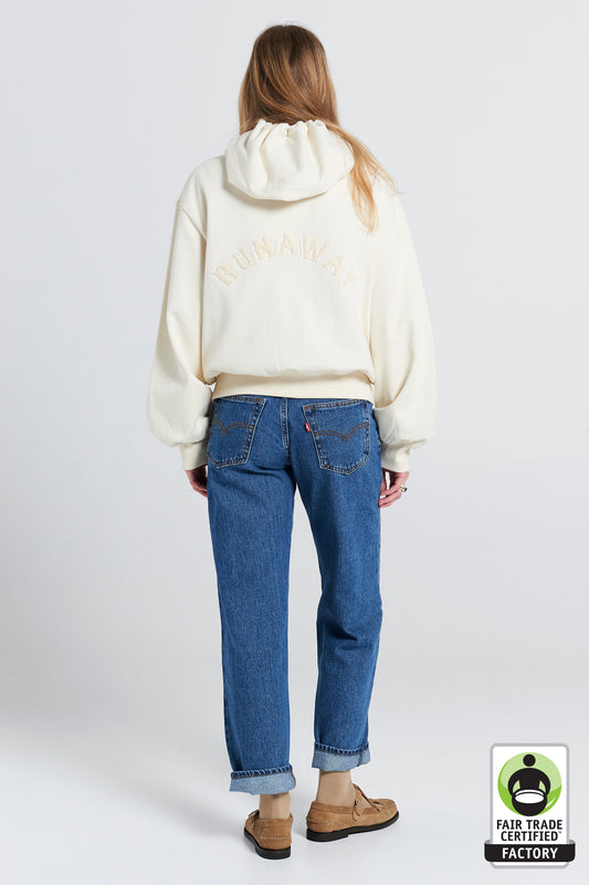Runaway College Cropped Oversized Hoodie Ecru