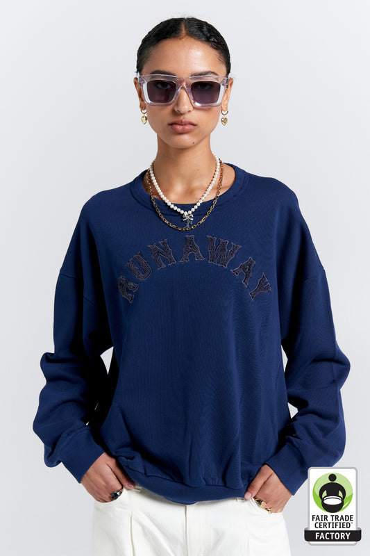 Runaway College Organic Cotton Crewneck Sweatshirt Navy