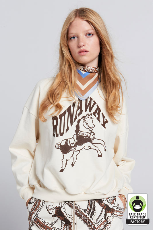 Runaway Carousel Organic Cotton Crewneck Sweatshirt Ecru/Mocha