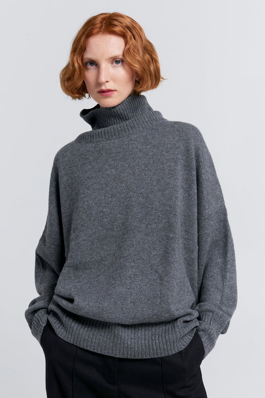 Carmen Oversized Turtleneck Sweater Charcoal Marle