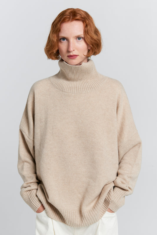 Carmen Oversized Turtleneck Sweater Stone Marle