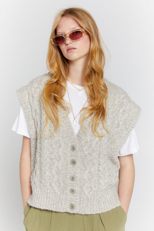 Cable Knit Button Up Vest Driftwood
