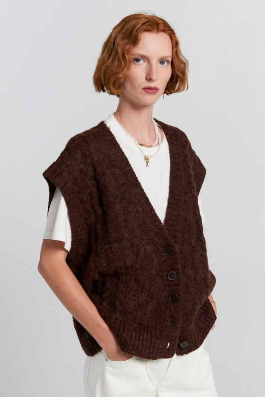 Cable Knit Button Up Vest Port