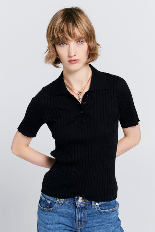 Peony Cashmere Polo Black