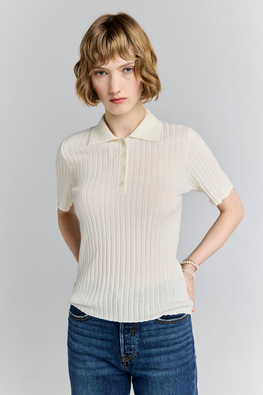 Peony Cashmere Polo Off-White