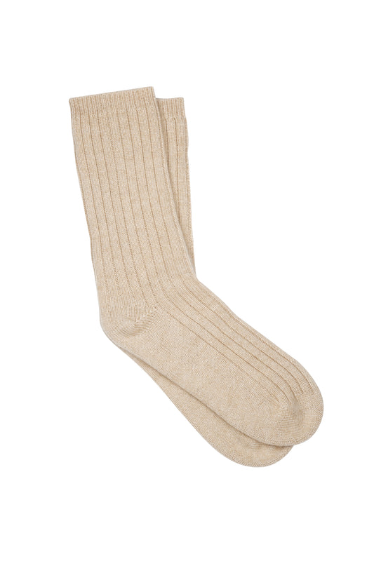 100% Cashmere Rib Socks Stone Marle