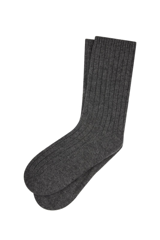 100% Cashmere Rib Socks Charcoal Marle