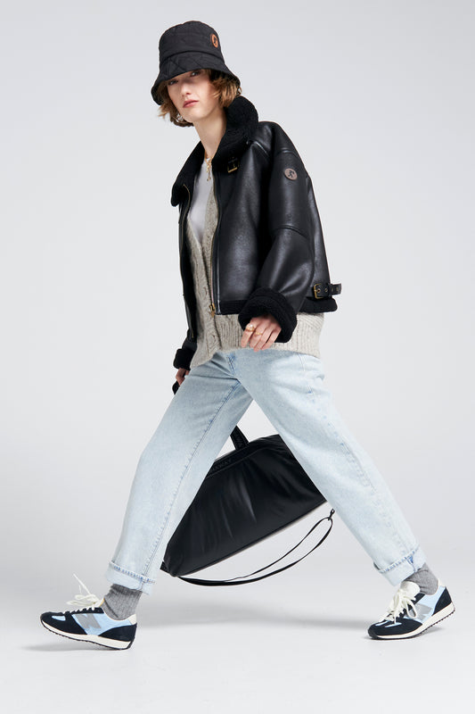 Cropped Aviator Jacket Black