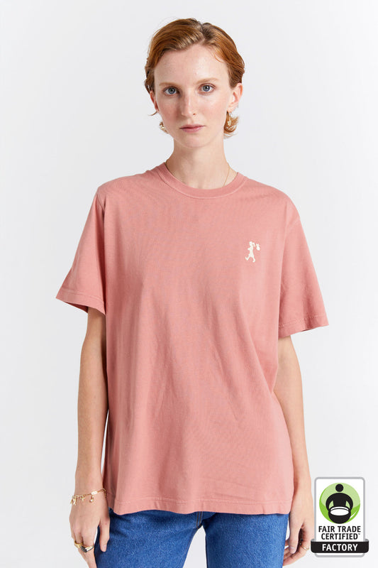 Embroidered Runaway Girl Classic Organic Cotton T-Shirt Rose