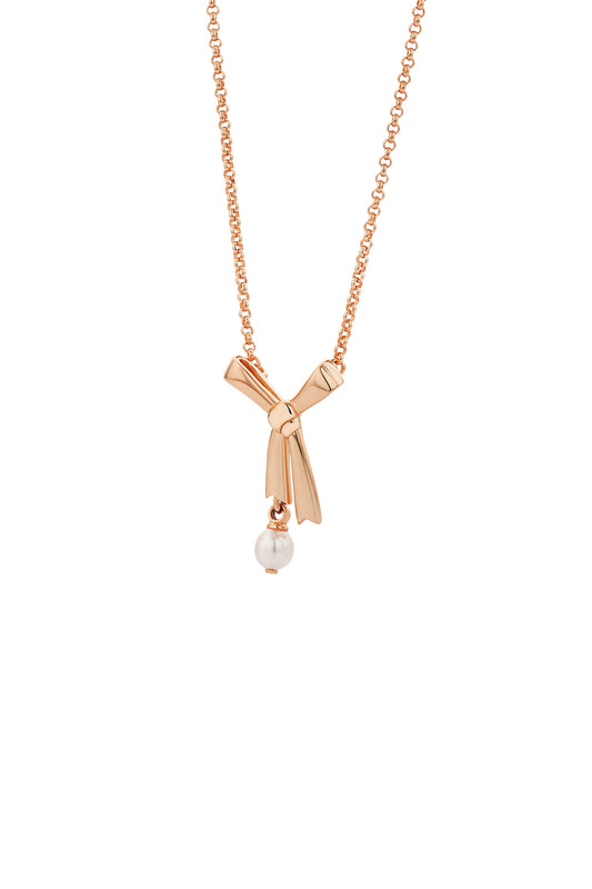 Pearl Bow Necklace Rose Gold