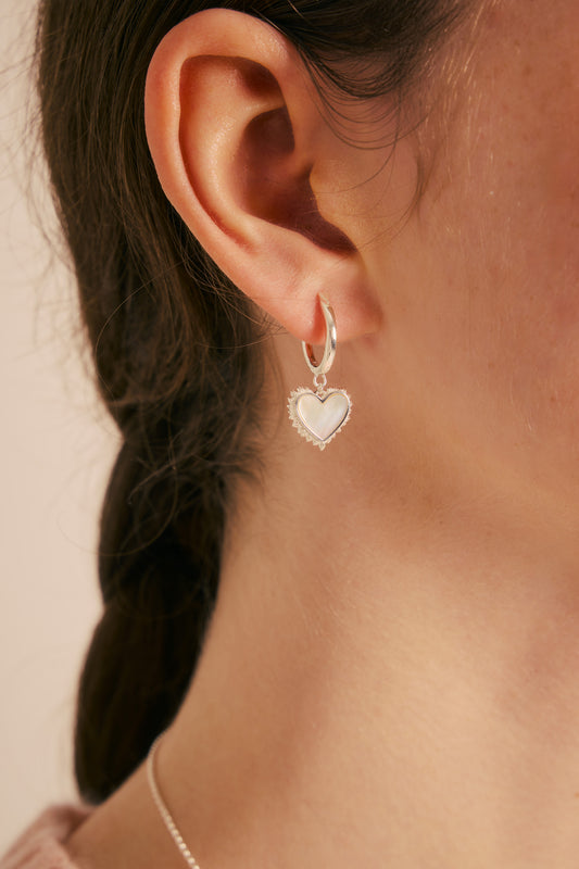 Flaming Mother-of-Pearl Hoops Silver
