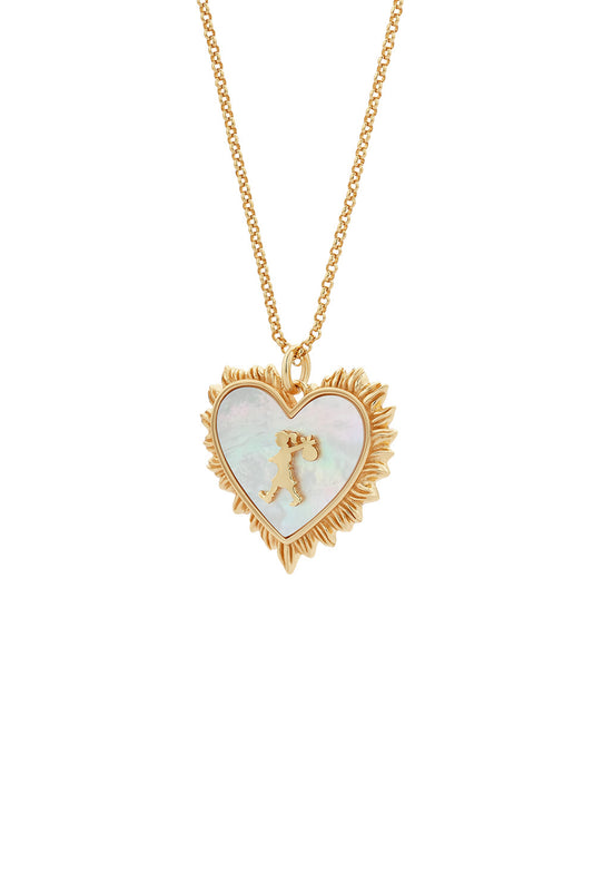 Runaway Flaming Mother-of-Pearl Heart Necklace Gold-Plated