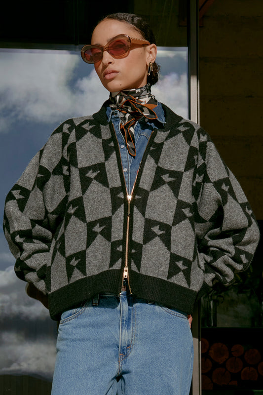 Monogram Knit Bomber Black