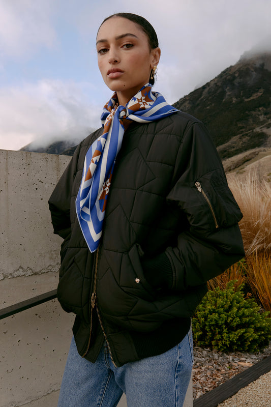 Quilted Bomber Jacket Black